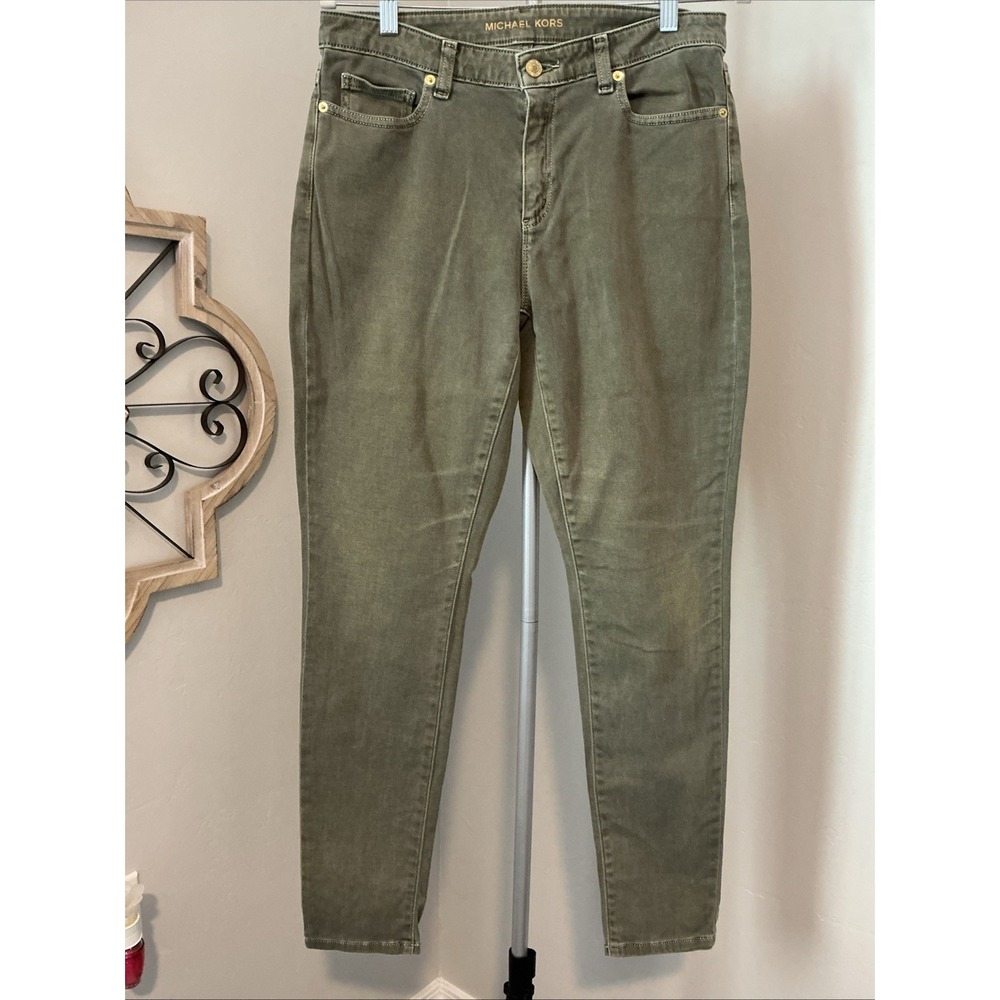 Michael Kors Izzy Cropped Skinny Mid Rise Jeans Size 10‎ Safari Green Washed